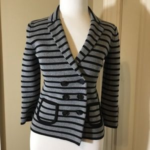 Loft XSP - Extra Small Petite, Black & Gray Striped Jacket / Sweater / Cardigan